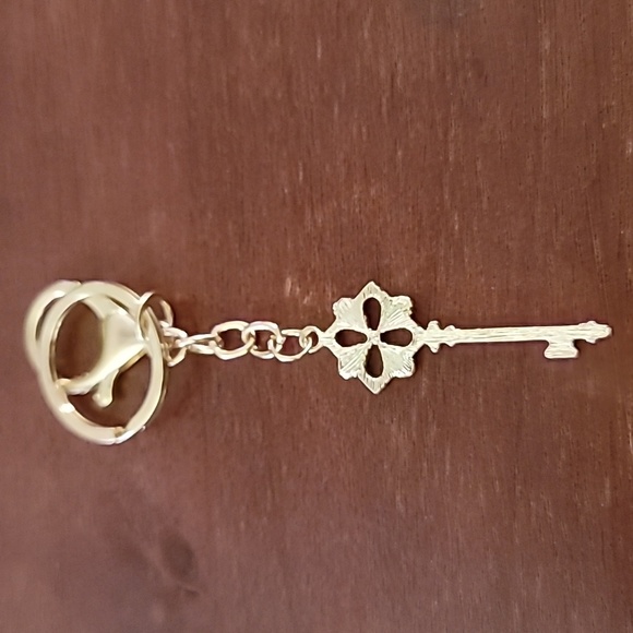 Gold Toned Rhinestone Key Charm Keychain/Ring - Picture 5 of 6